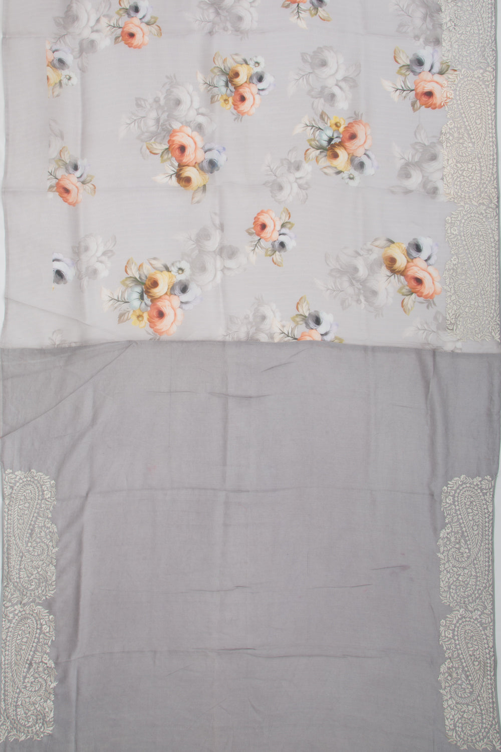 Organza Floral Printed Grey Saree