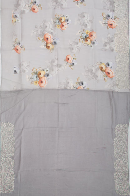 Organza Floral Printed Grey Saree
