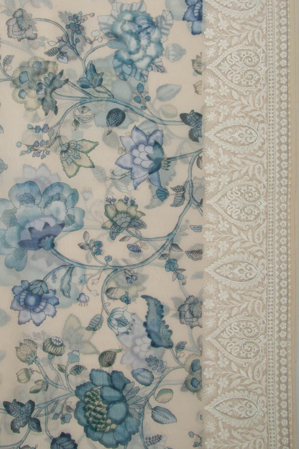 Organza Floral Printed Cream Saree