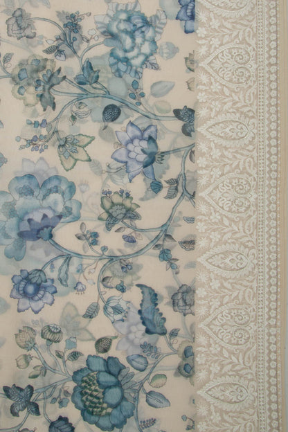 Organza Floral Printed Cream Saree