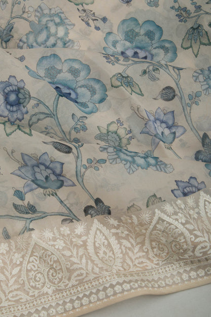 Organza Floral Printed Cream Saree