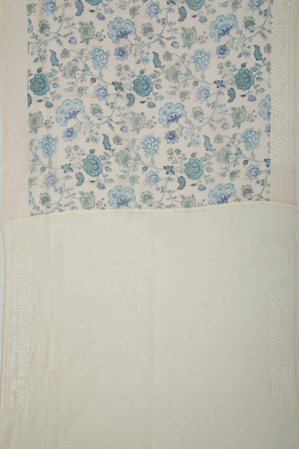 Organza Floral Printed Cream Saree
