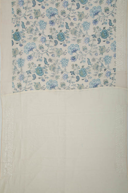 Organza Floral Printed Cream Saree
