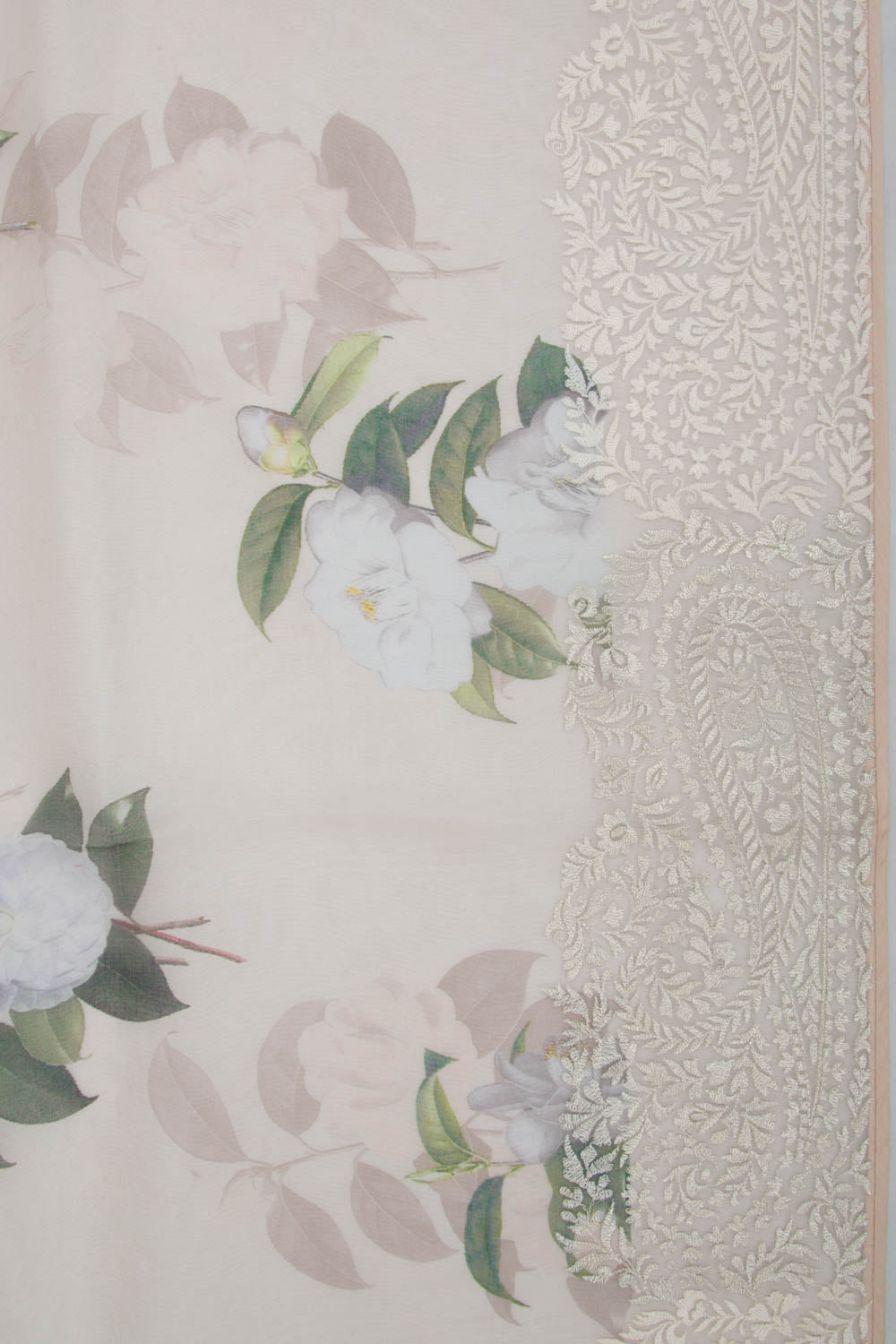 Organza Floral Printed Cream Saree