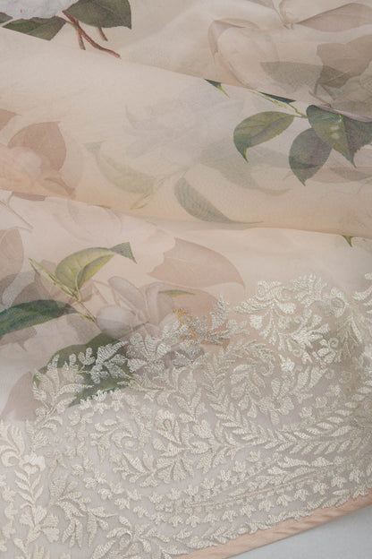 Organza Floral Printed Cream Saree