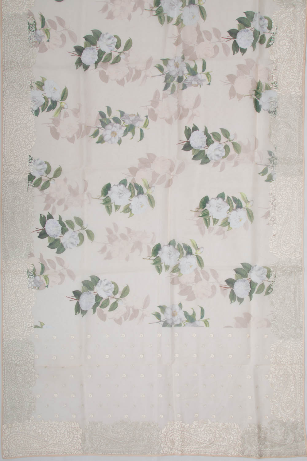 Organza Floral Printed Cream Saree
