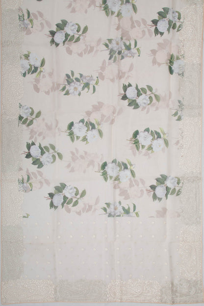 Organza Floral Printed Cream Saree