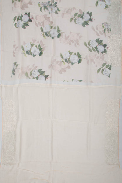Organza Floral Printed Cream Saree