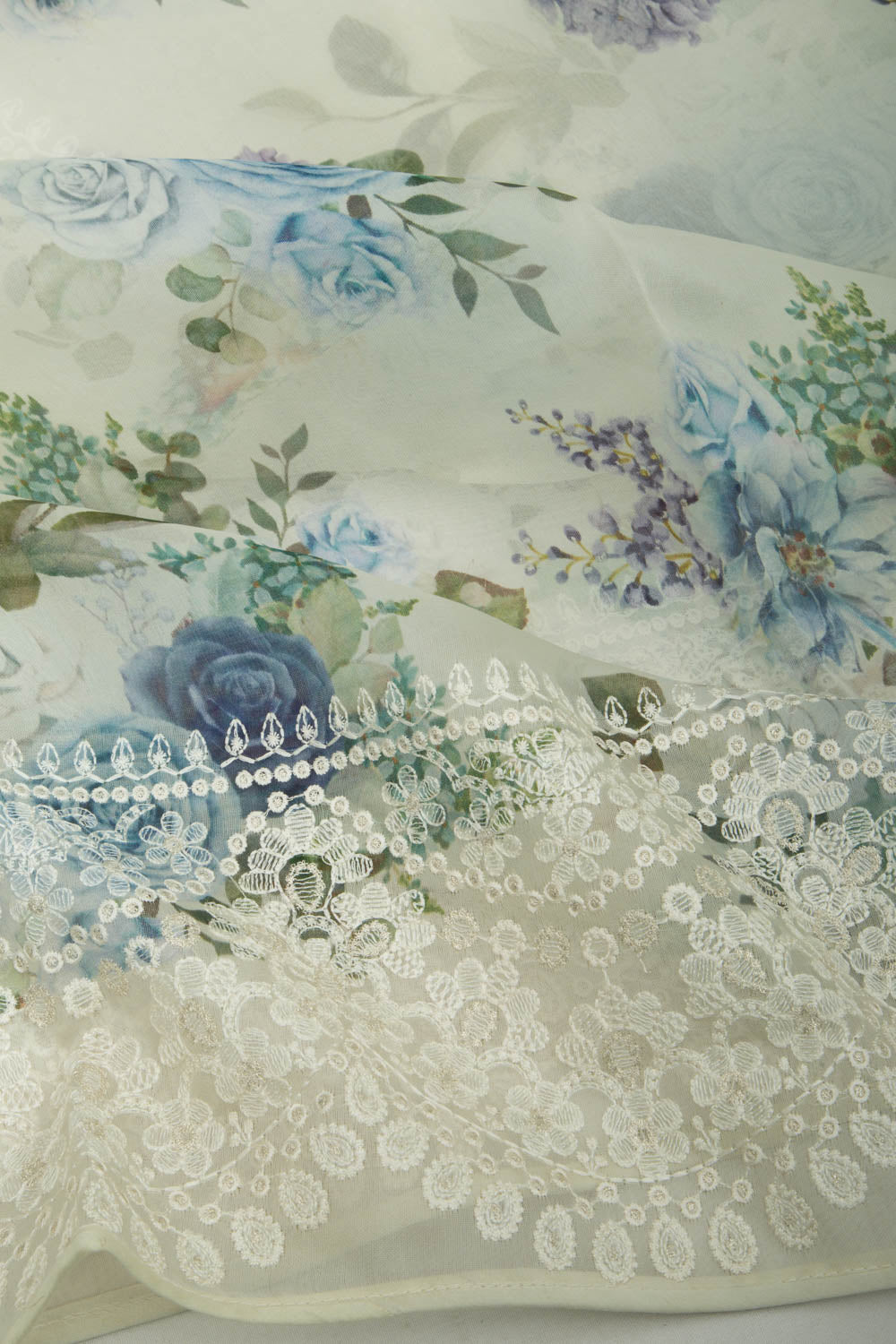 Organza Floral Printed Off White Saree