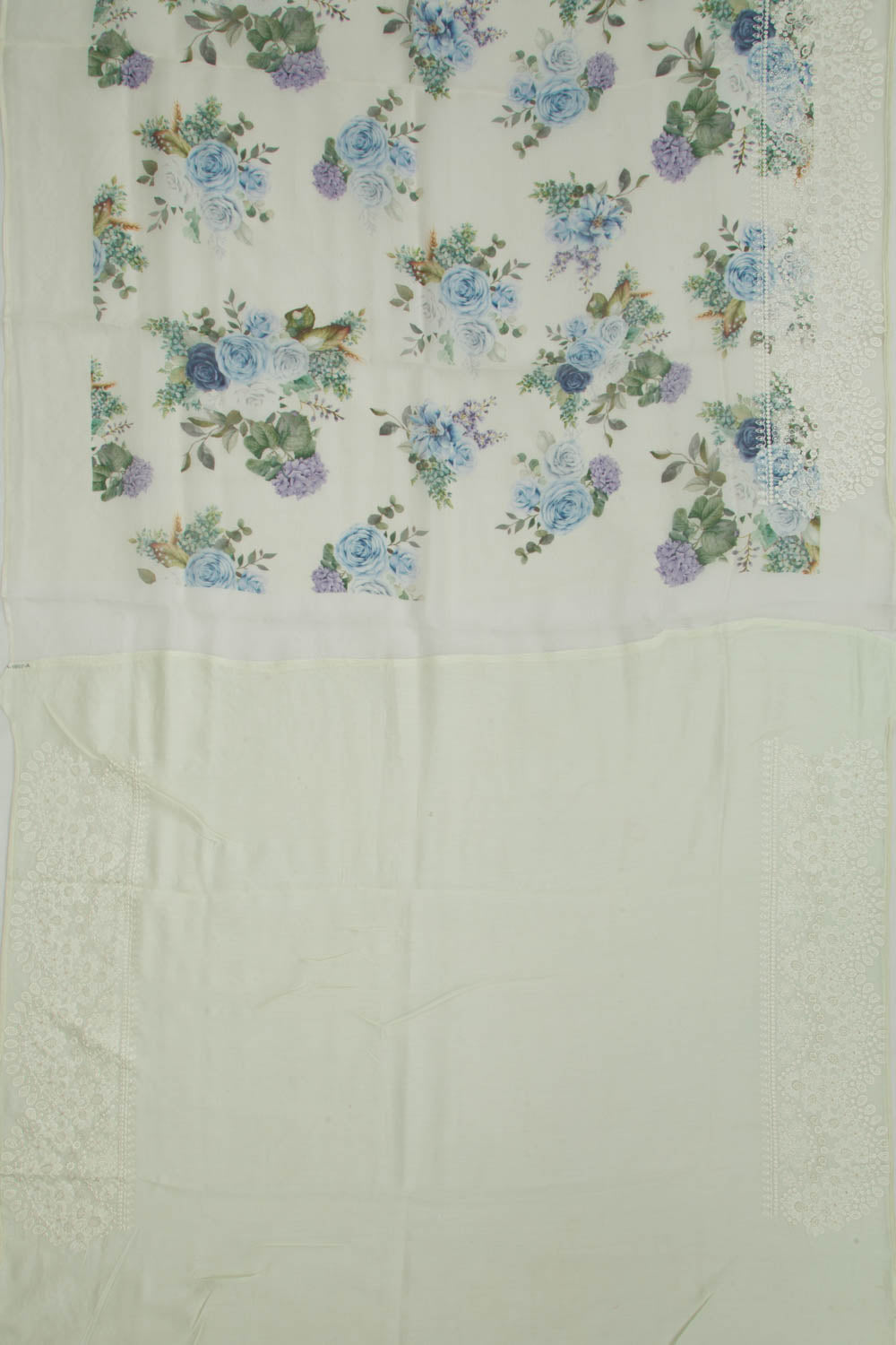 Organza Floral Printed Off White Saree