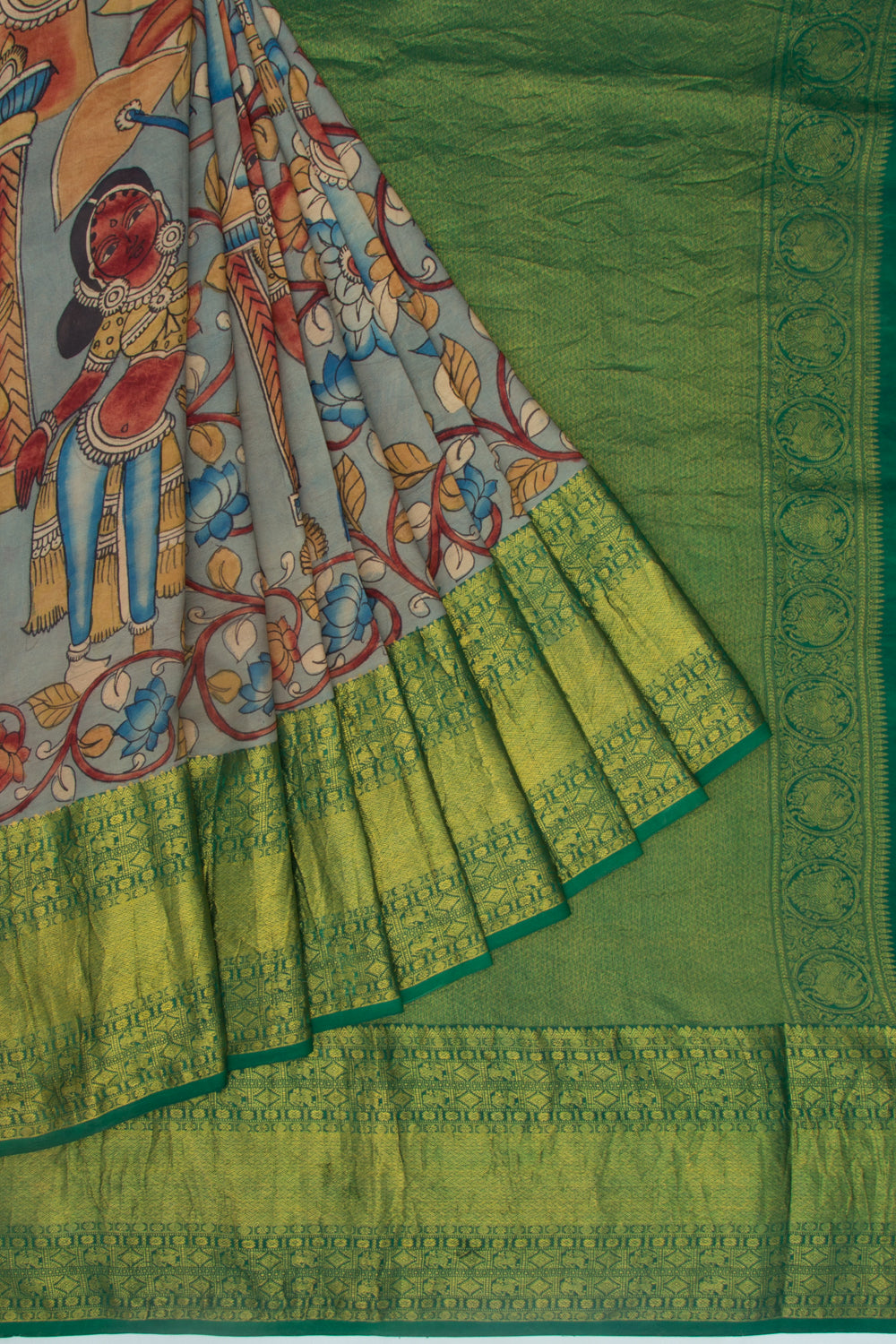 Kanchipuram Silk Kalamkari Blue Saree