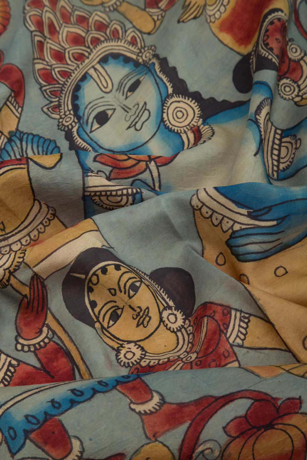 Kanchipuram Silk Kalamkari Blue Saree