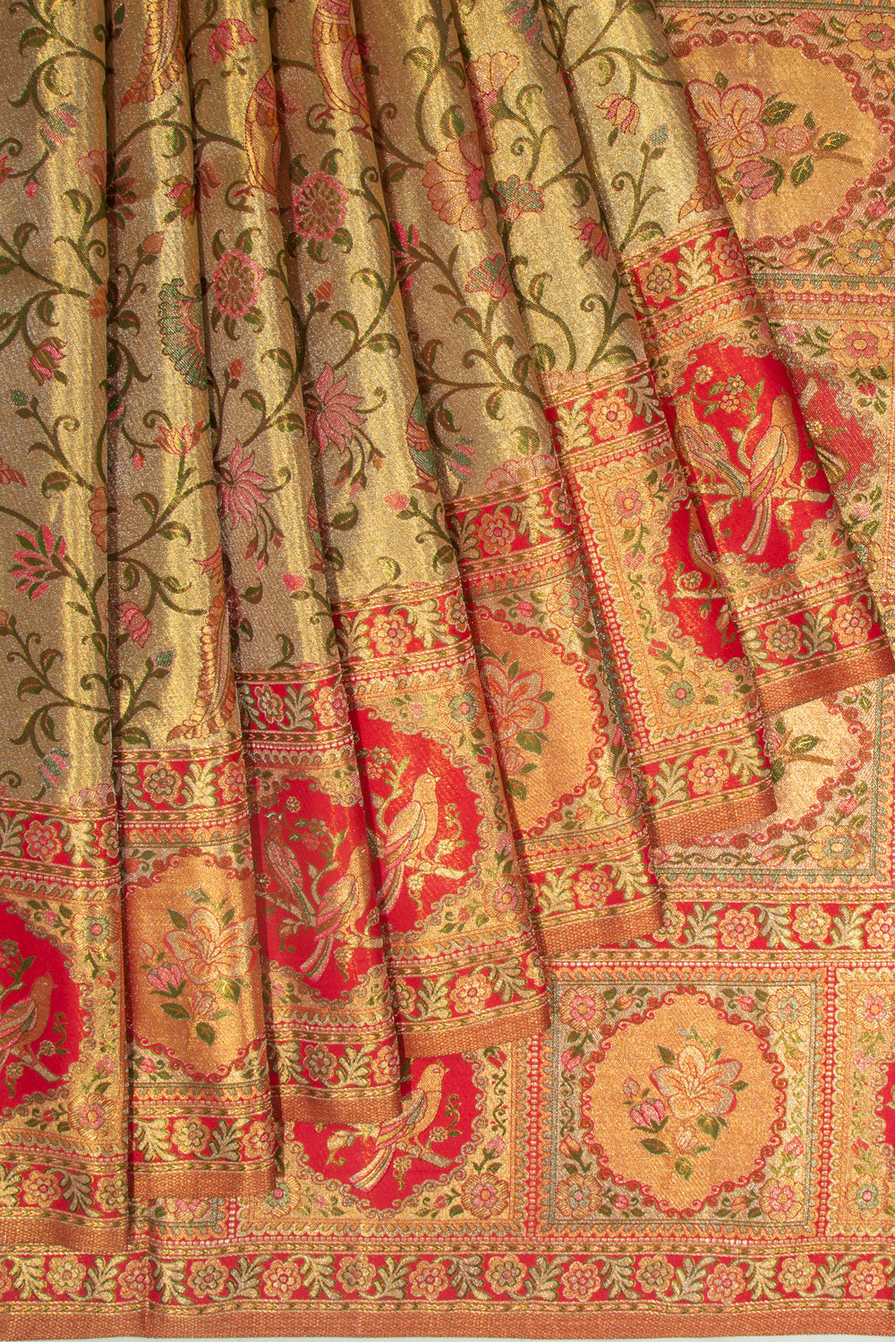 Kanchipuram Silk Tissue Jaal Gold Saree