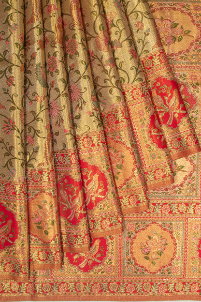 Kanchipuram Silk Tissue Jaal Gold Saree