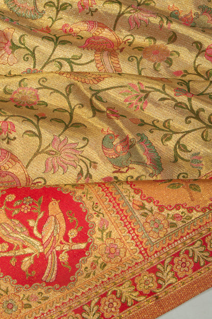 Kanchipuram Silk Tissue Jaal Gold Saree