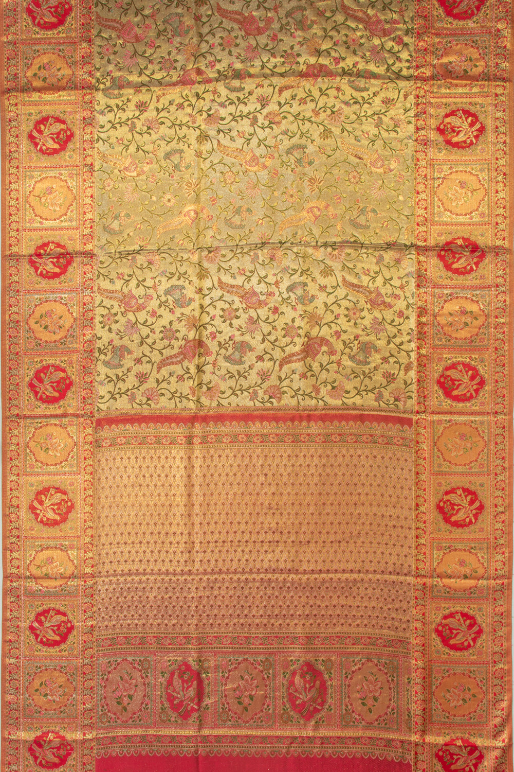 Kanchipuram Silk Tissue Jaal Gold Saree