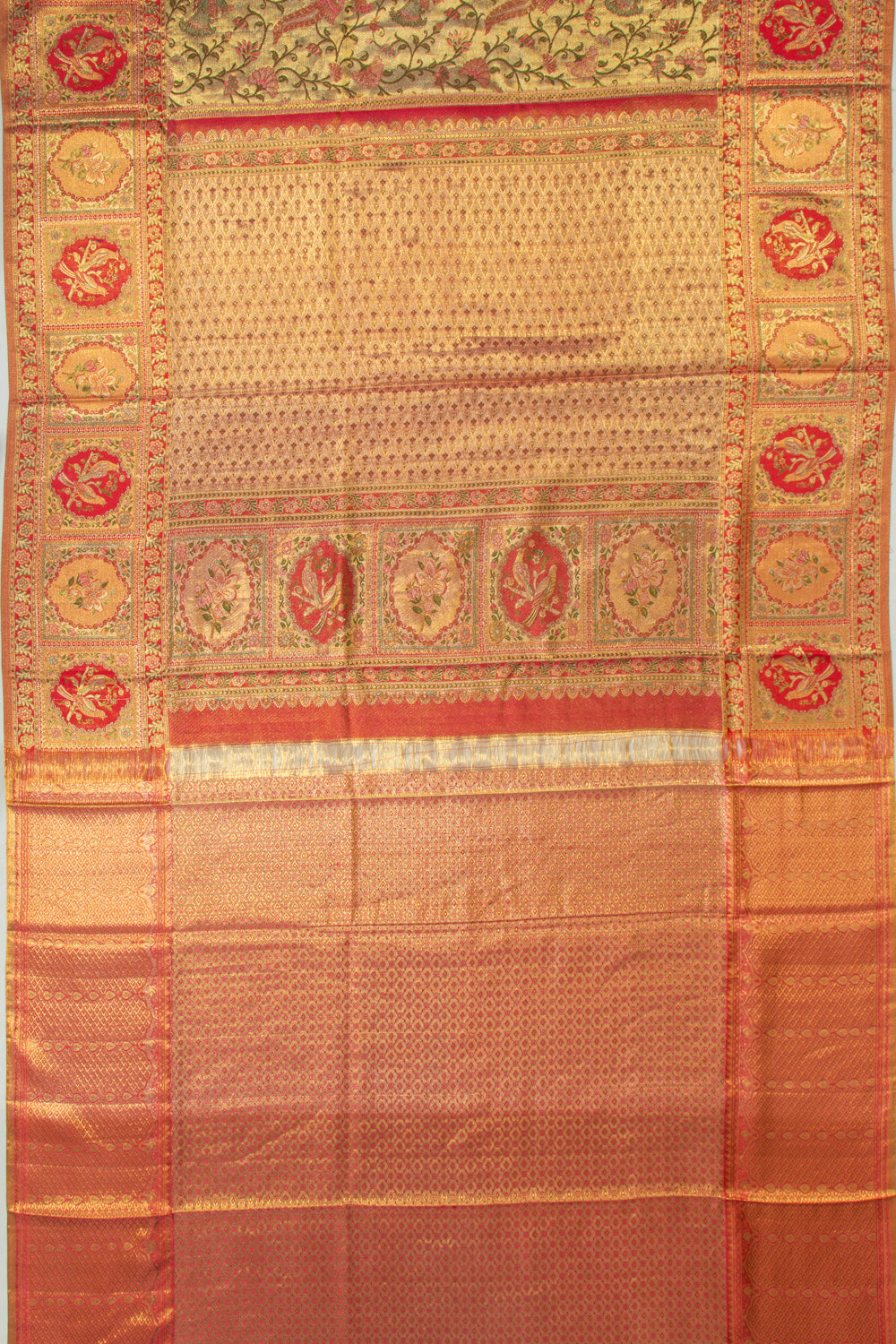 Kanchipuram Silk Tissue Jaal Gold Saree
