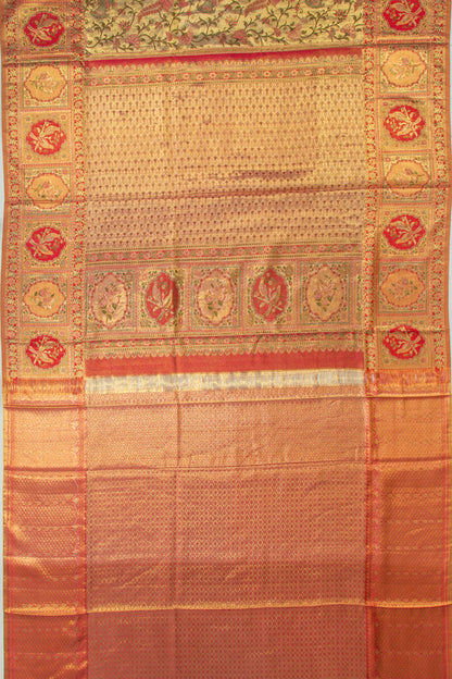 Kanchipuram Silk Tissue Jaal Gold Saree