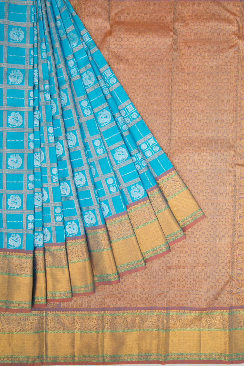 Taranga Kanchi Silk Checks and Butta Blue Saree