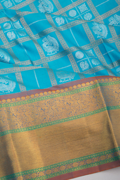 Taranga Kanchi Silk Checks and Butta Blue Saree