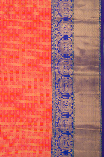 Taranga Kanchi Silk Checks And Butta Dual Tone Orange And Pink Saree