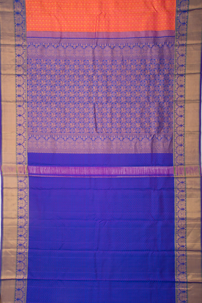 Taranga Kanchi Silk Checks And Butta Dual Tone Orange And Pink Saree