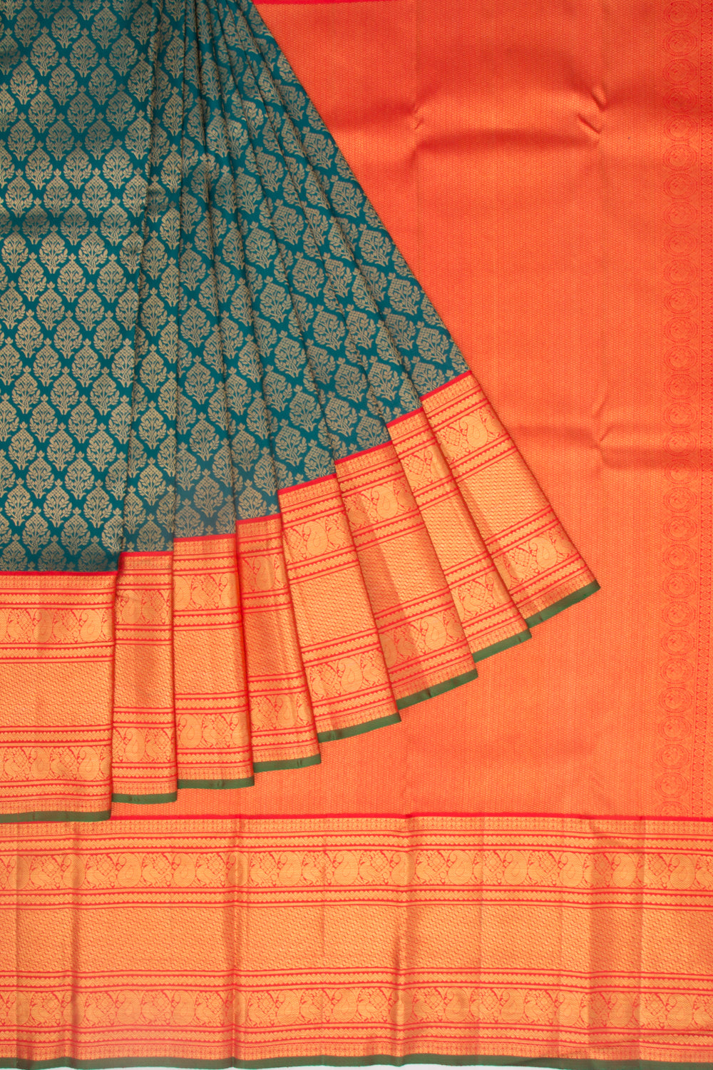 Kanchipuram Silk Brocade Teal Blue Saree