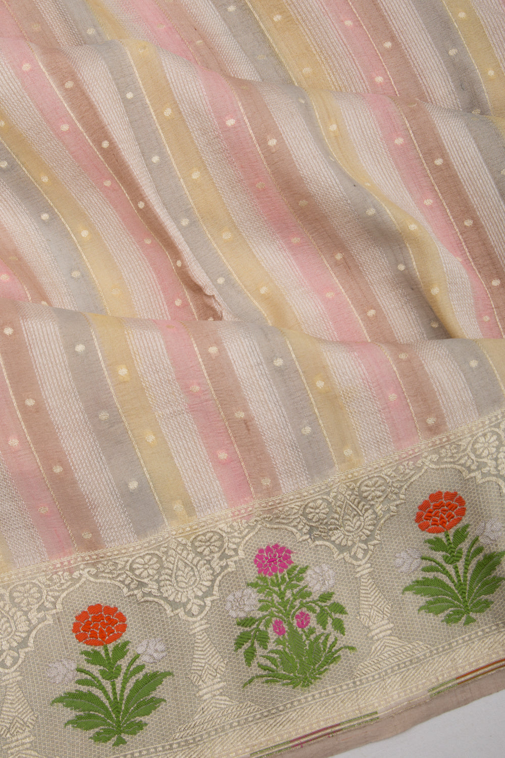 Banarasi Tussar Georgette Vertical Lines Multicolor Saree