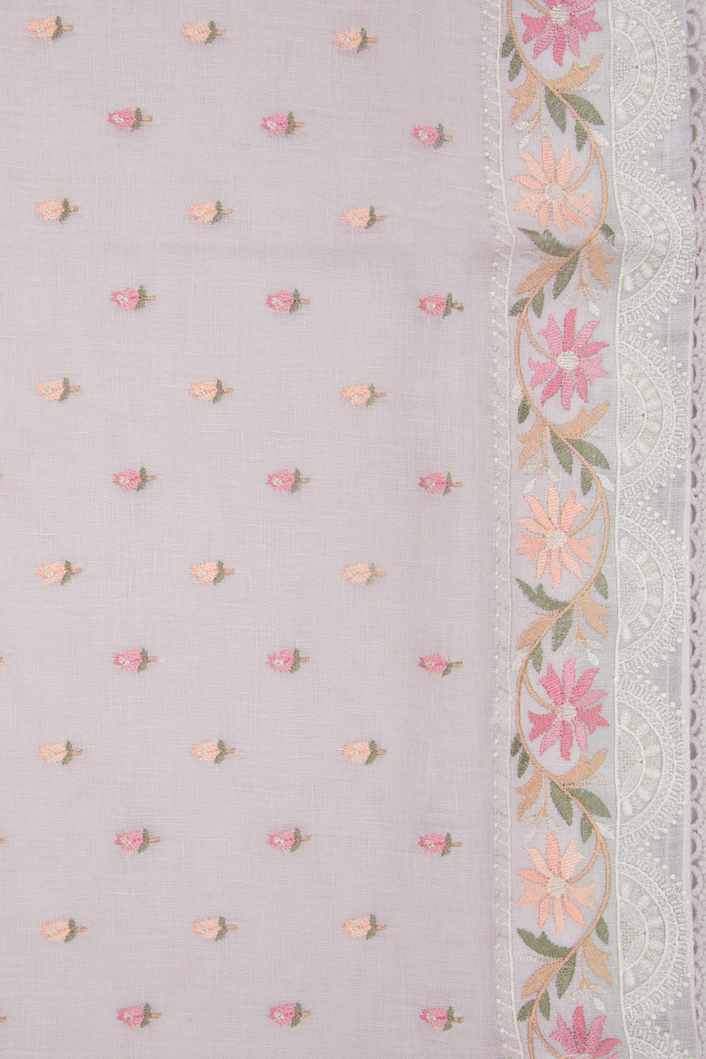 Pure Linen Embroidery Butta Lavender Saree