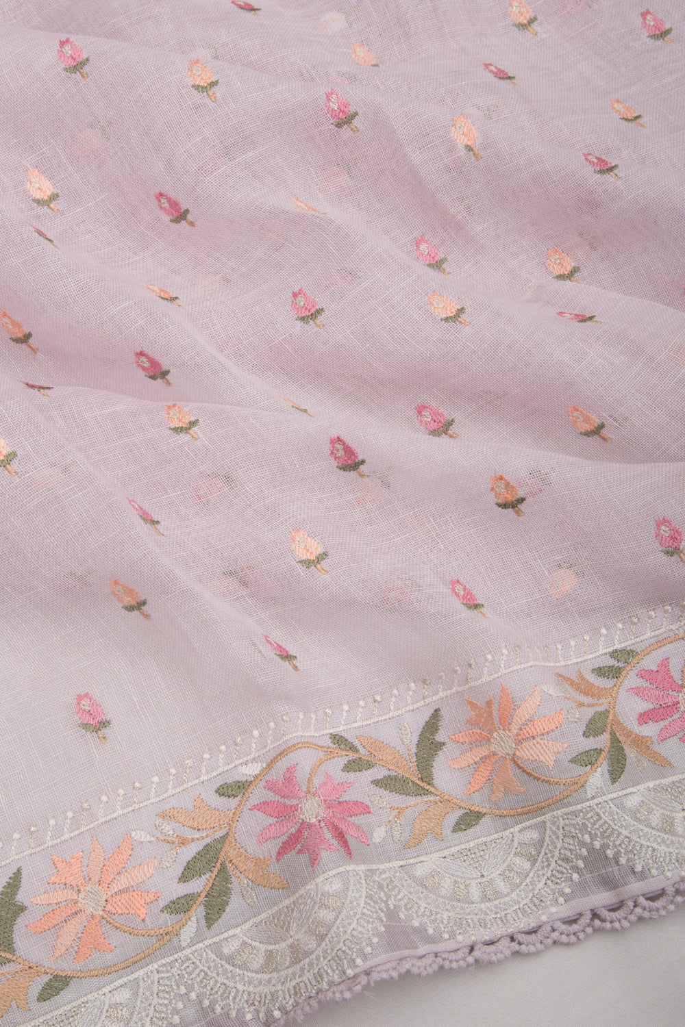 Pure Linen Embroidery Butta Lavender Saree