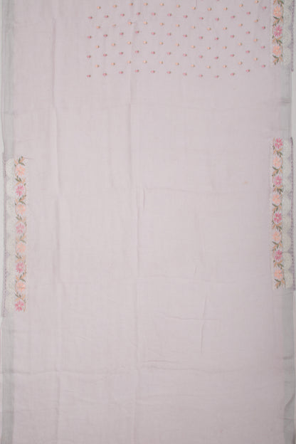 Pure Linen Embroidery Butta Lavender Saree
