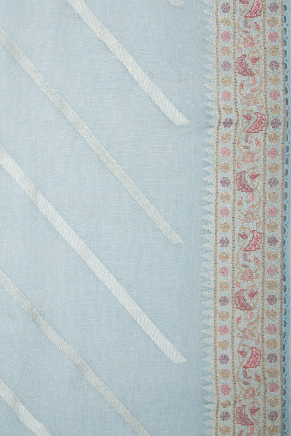 Pure Linen Diagonal Lines Pastel Blue Saree