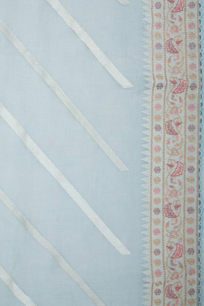 Pure Linen Diagonal Lines Pastel Blue Saree