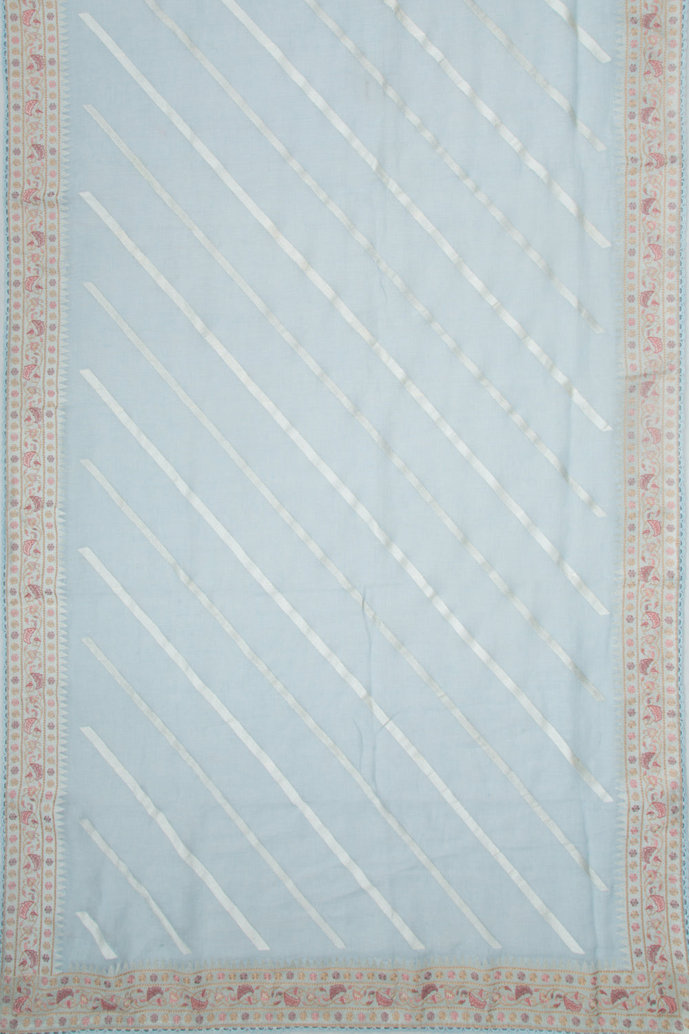 Pure Linen Diagonal Lines Pastel Blue Saree