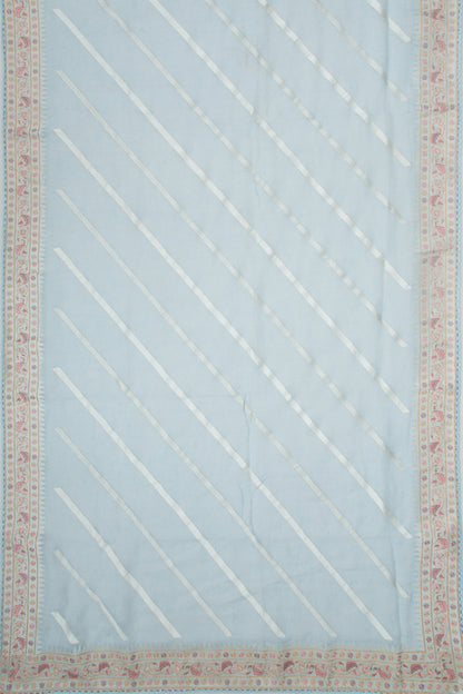 Pure Linen Diagonal Lines Pastel Blue Saree
