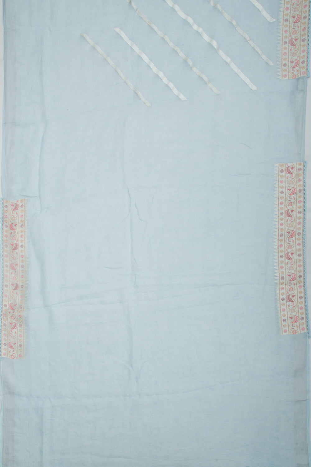 Pure Linen Diagonal Lines Pastel Blue Saree
