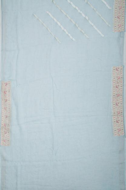 Pure Linen Diagonal Lines Pastel Blue Saree
