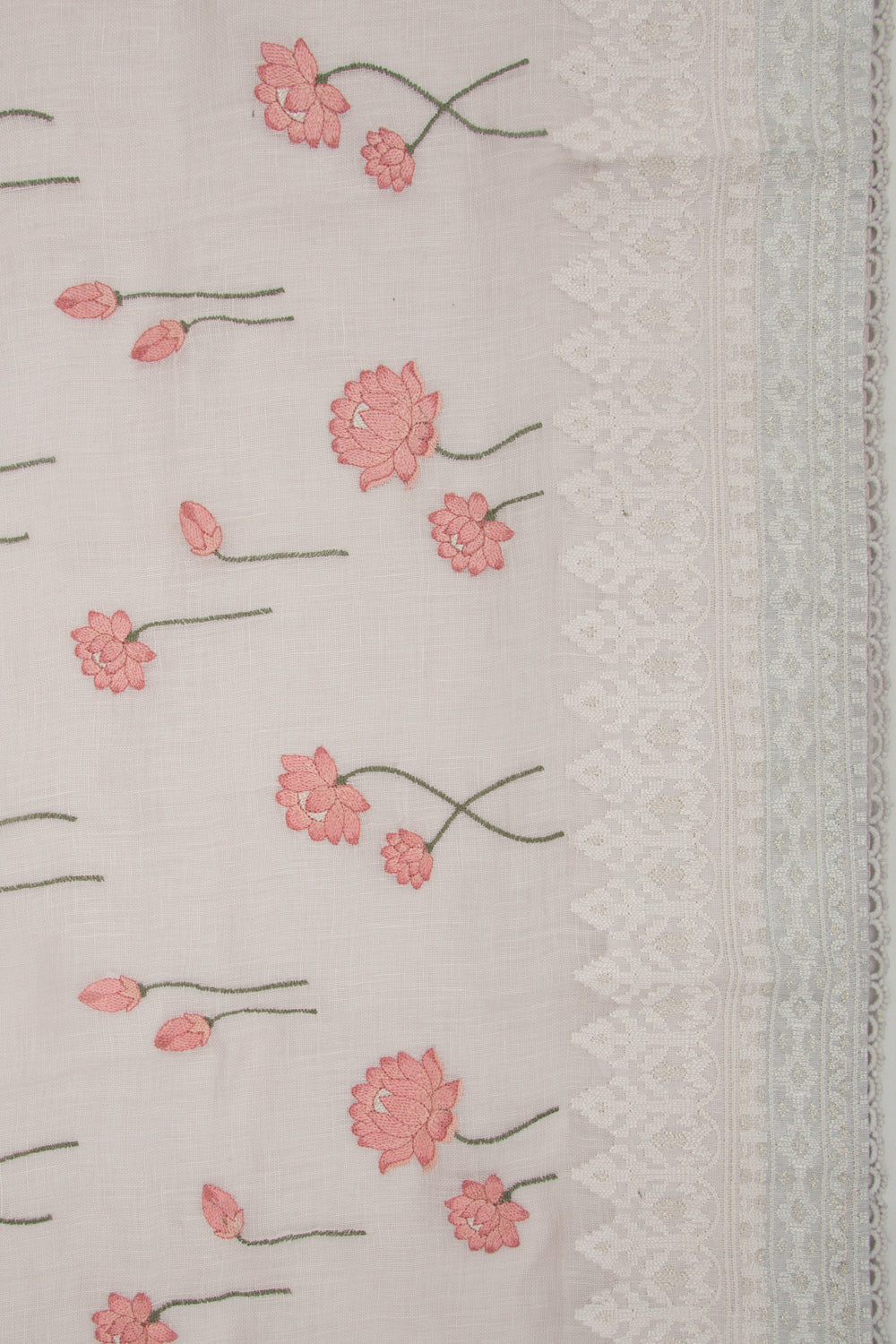 Pure Linen Embroidery Butta Off-White Saree