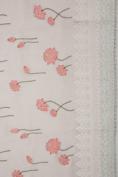 Pure Linen Embroidery Butta Off-White Saree
