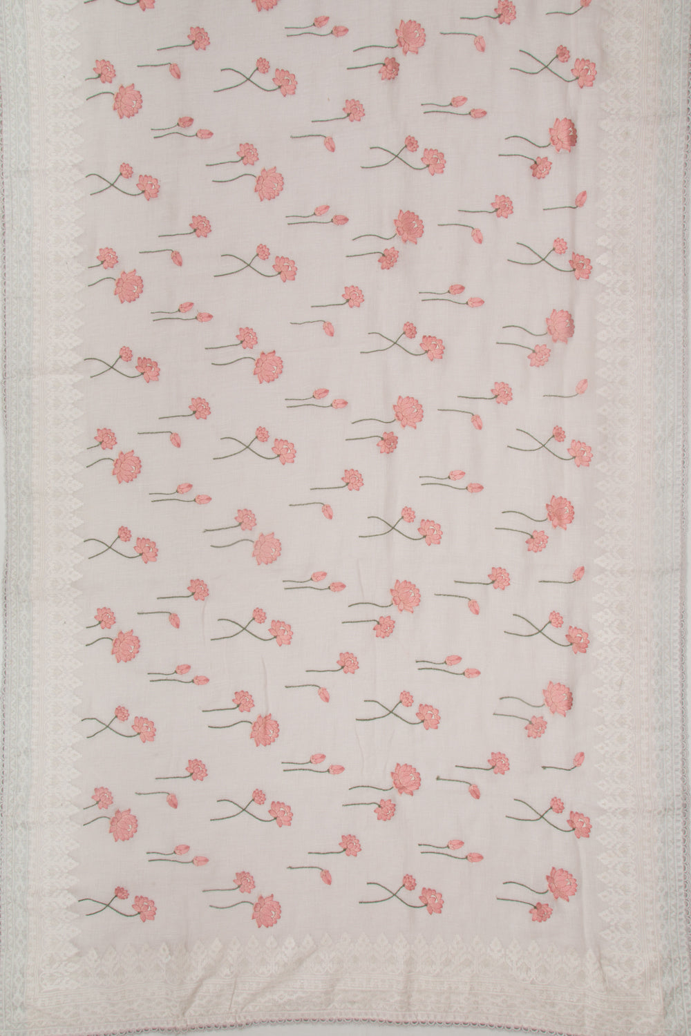 Pure Linen Embroidery Butta Off-White Saree