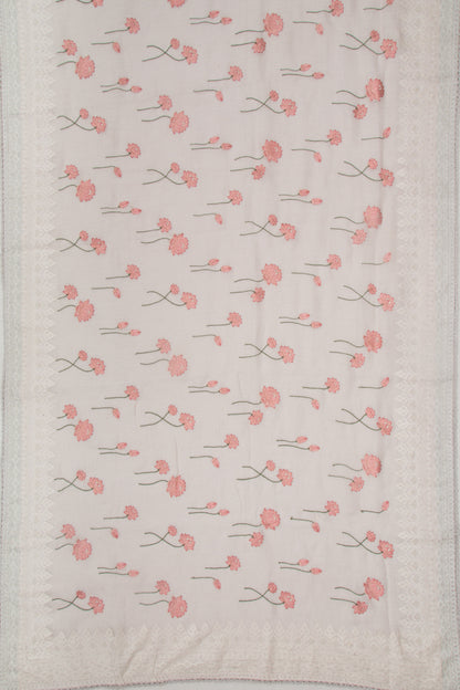 Pure Linen Embroidery Butta Off-White Saree