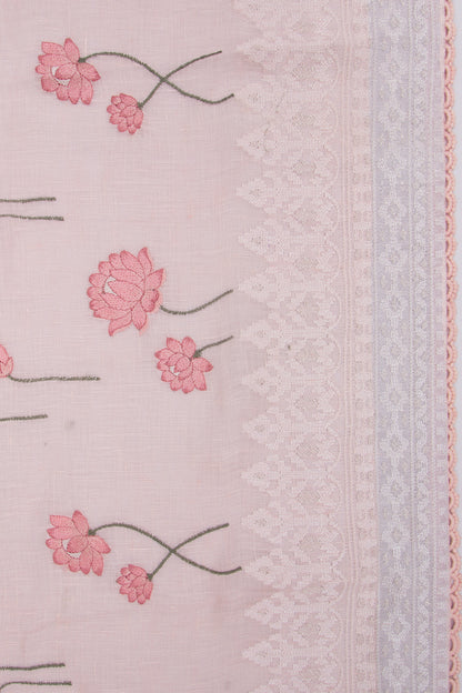 Pure Linen Embroidery Butta Pastel Pink Saree