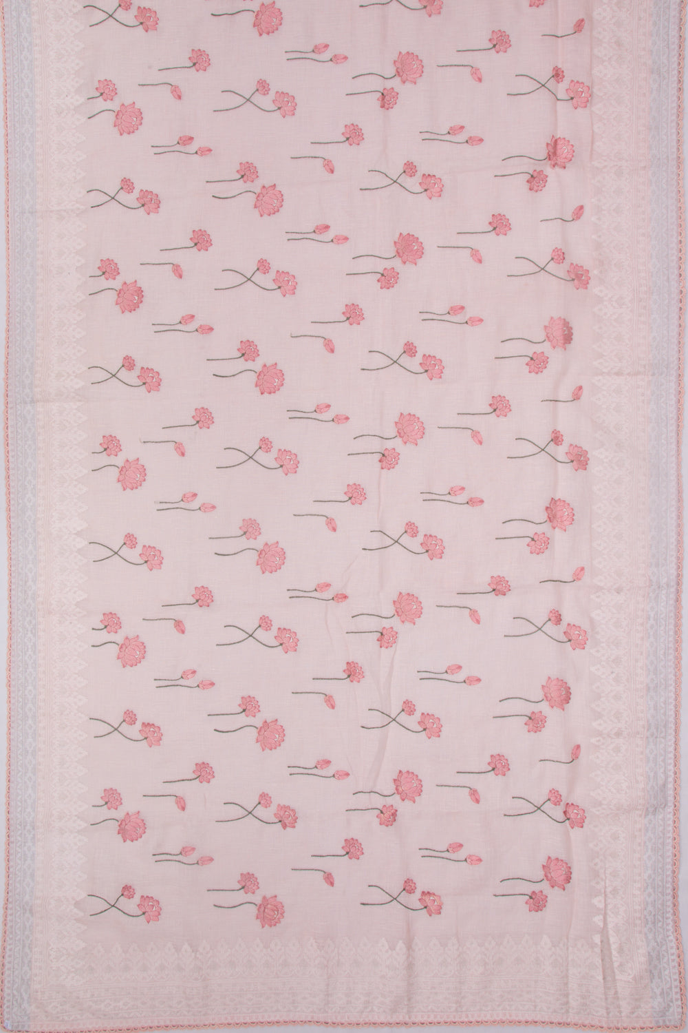Pure Linen Embroidery Butta Pastel Pink Saree