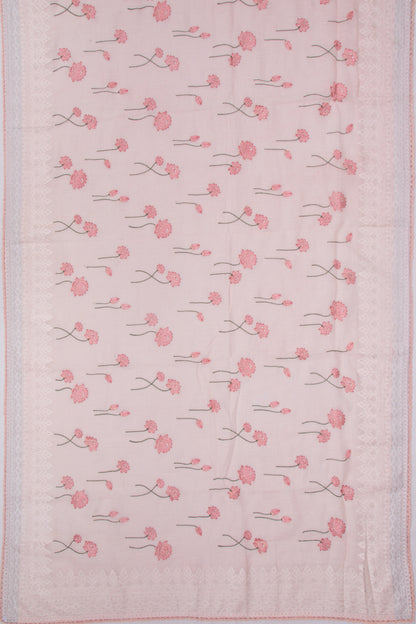 Pure Linen Embroidery Butta Pastel Pink Saree