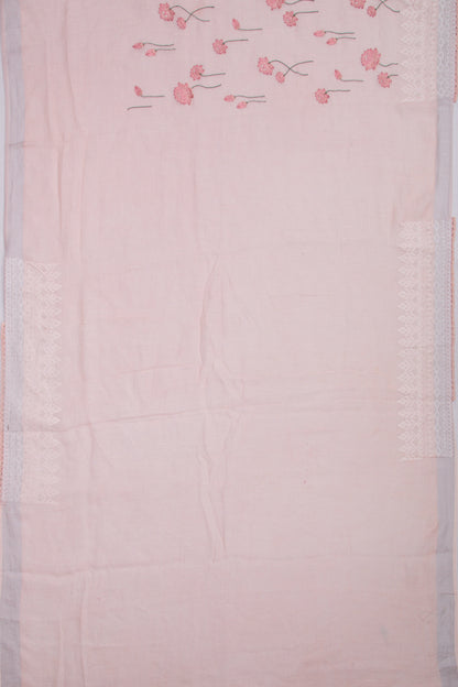 Pure Linen Embroidery Butta Pastel Pink Saree