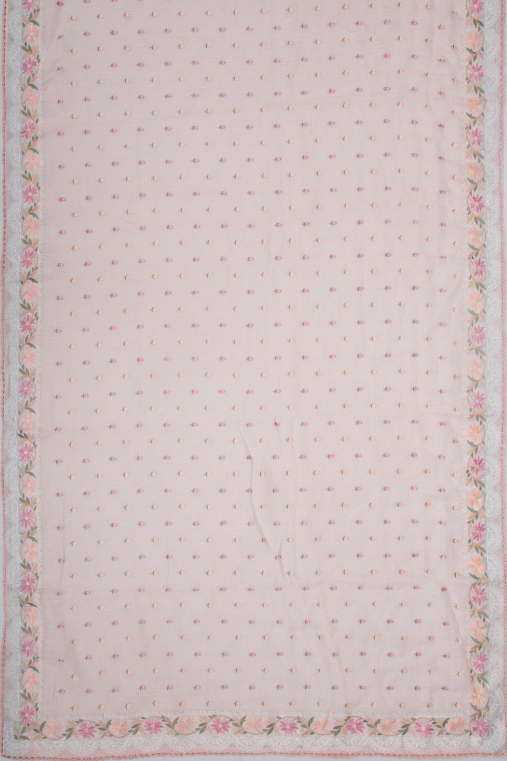 Pure Linen Embroidery Butta Pastel Pink Saree