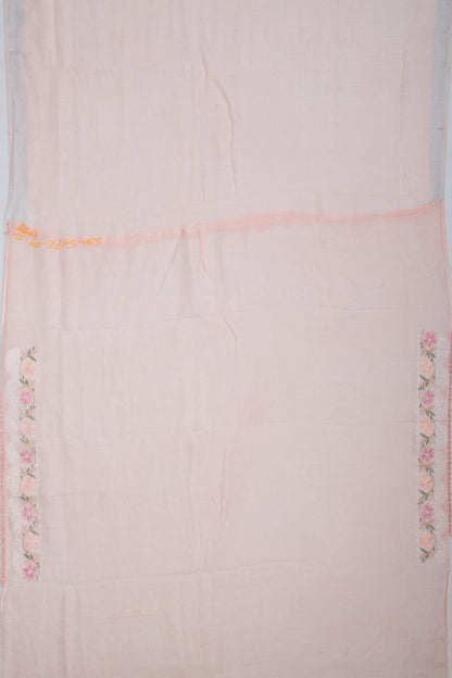 Pure Linen Embroidery Butta Pastel Pink Saree