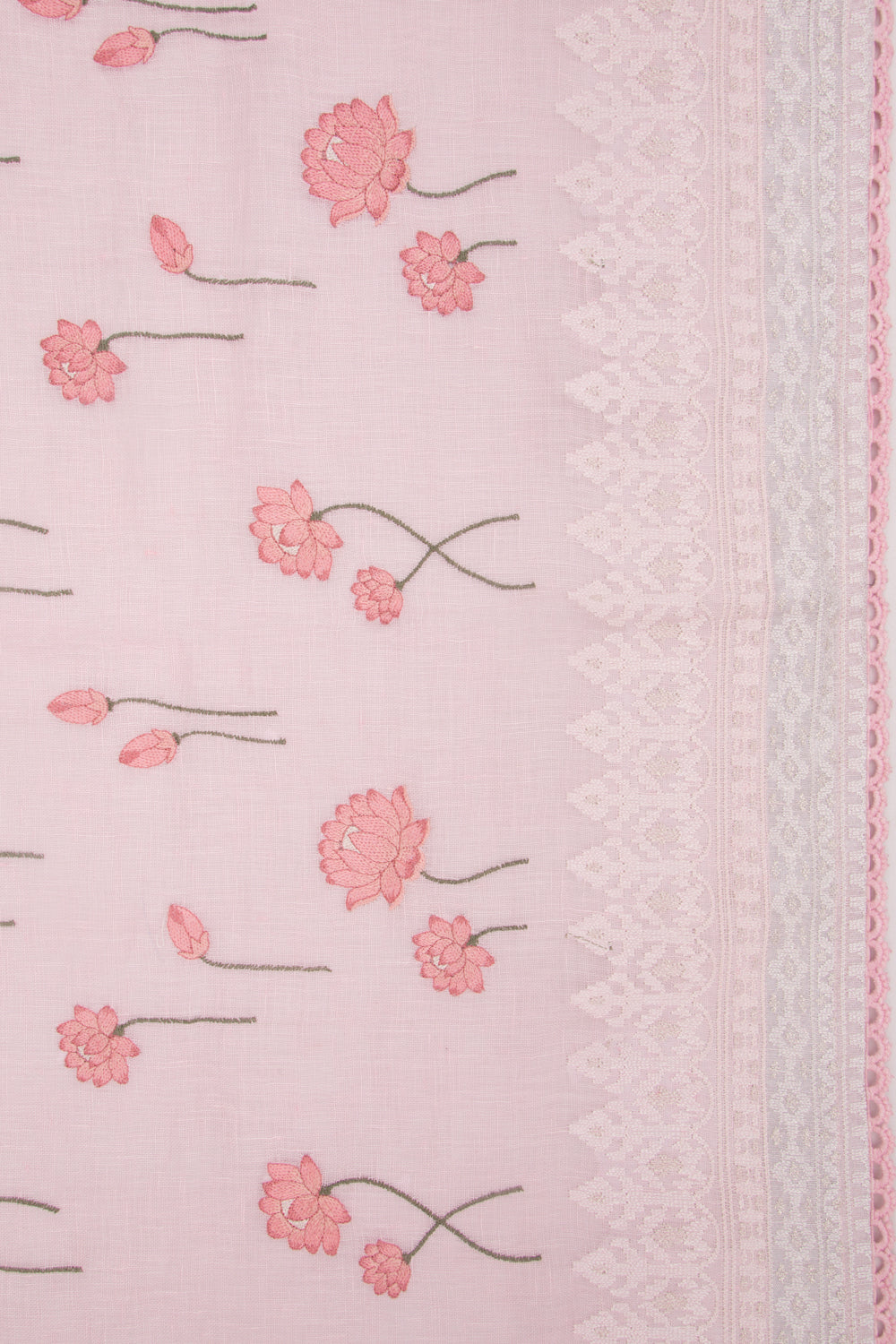 Pure Linen Embroidery Butta Pastel Pink Saree