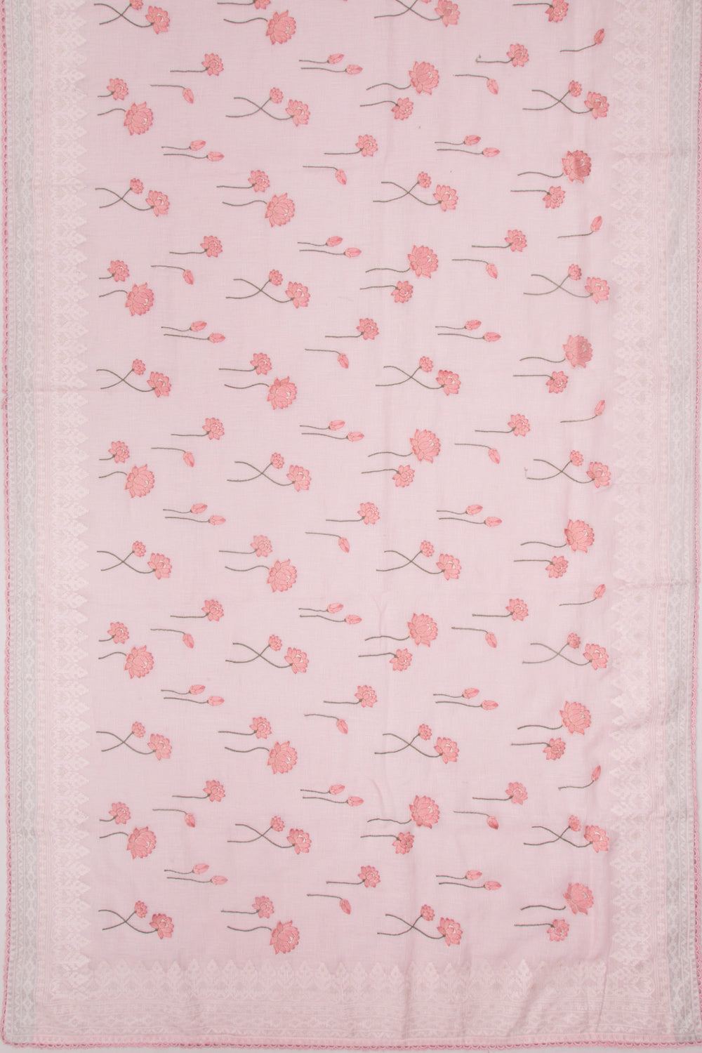 Pure Linen Embroidery Butta Pastel Pink Saree