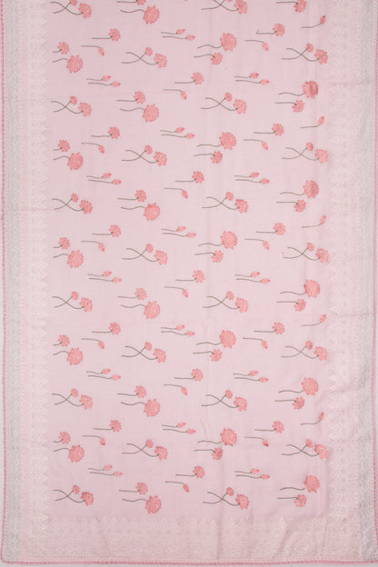 Pure Linen Embroidery Butta Pastel Pink Saree